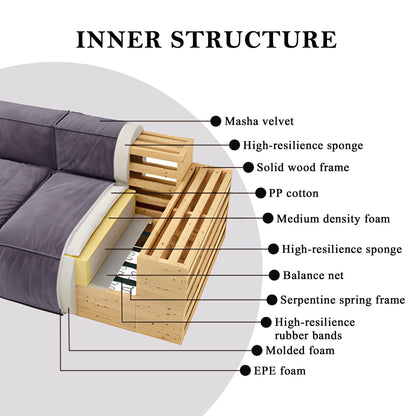 Canapé carré Masha en velours de 110 pouces, quatre places, pour le salon, canapé-lit