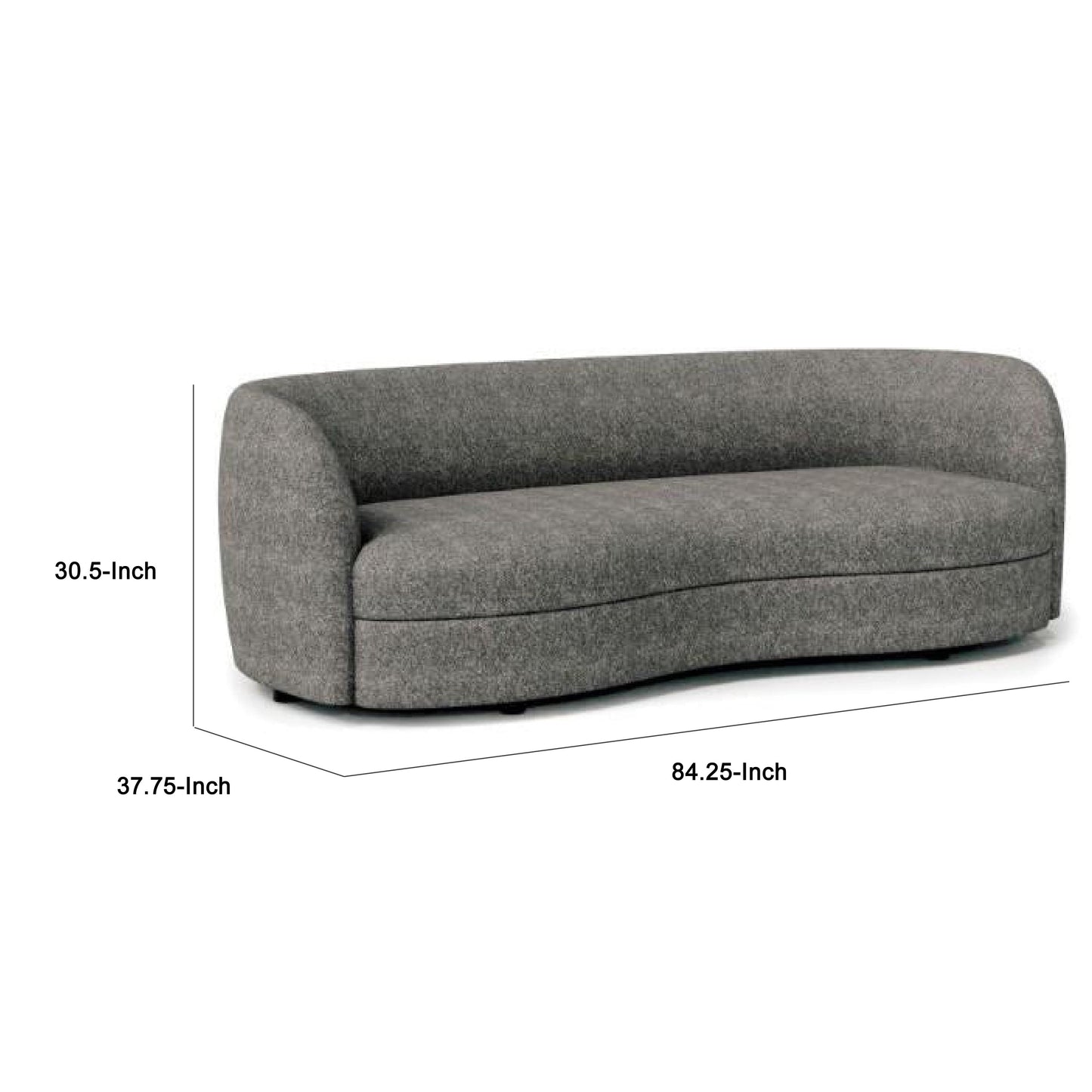 Canapé Srey, 84 pouces, boucle gris anthracite, forme de rein incurvée et lisse