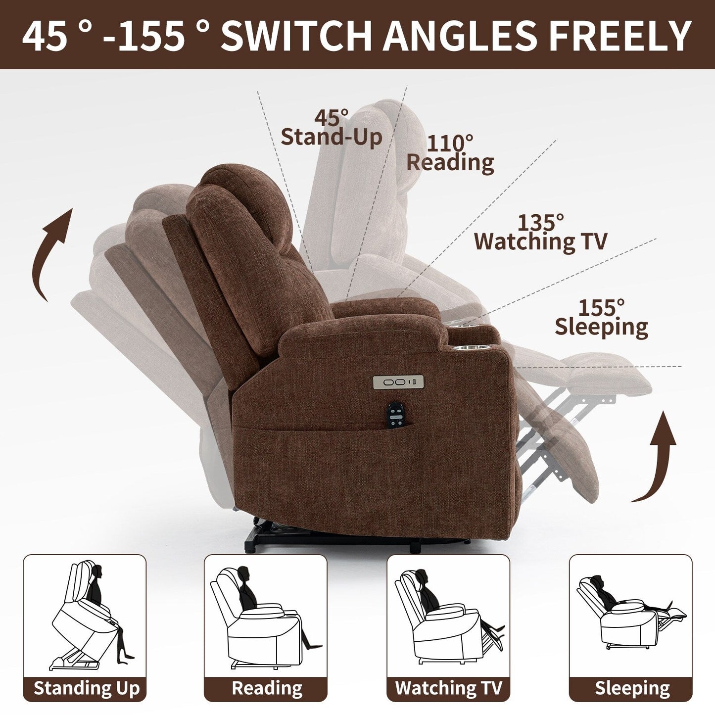 Fauteuil inclinable électrique standard avec massage complet du corps et port USB