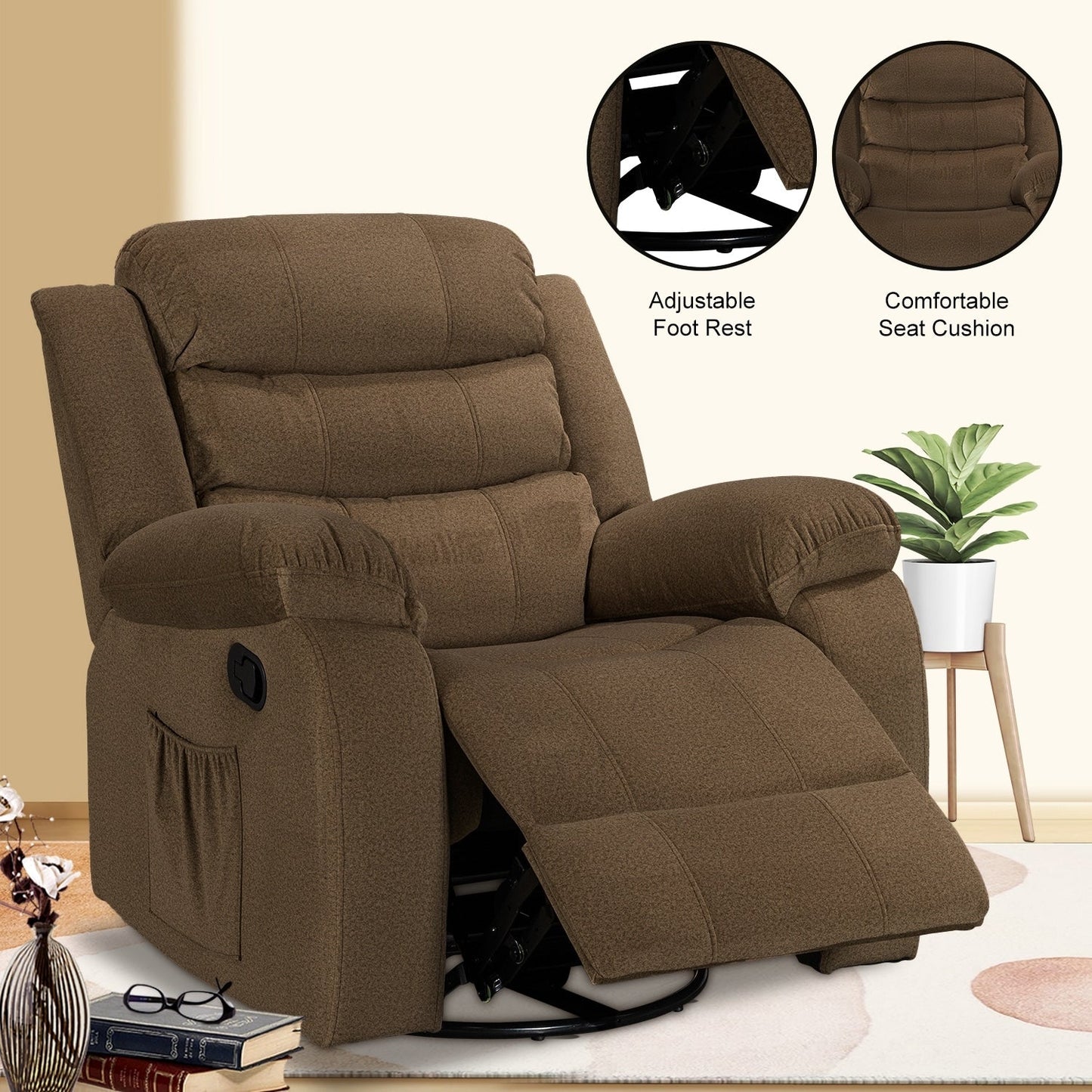 Fauteuil inclinable standard avec fonction bascule et pivot pour salon