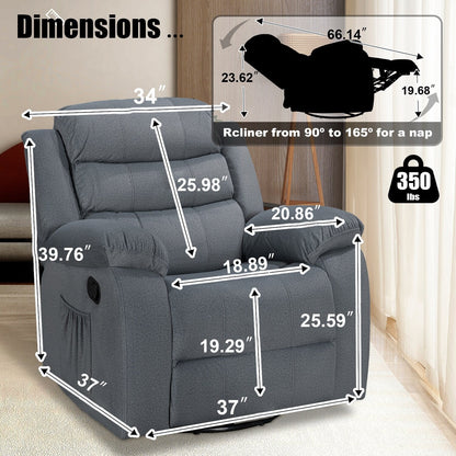 Fauteuil inclinable standard avec fonction bascule et pivot pour salon