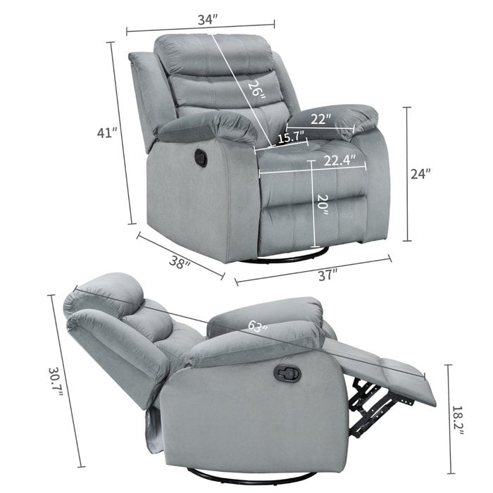 Fauteuil inclinable standard avec fonction bascule et pivot pour salon