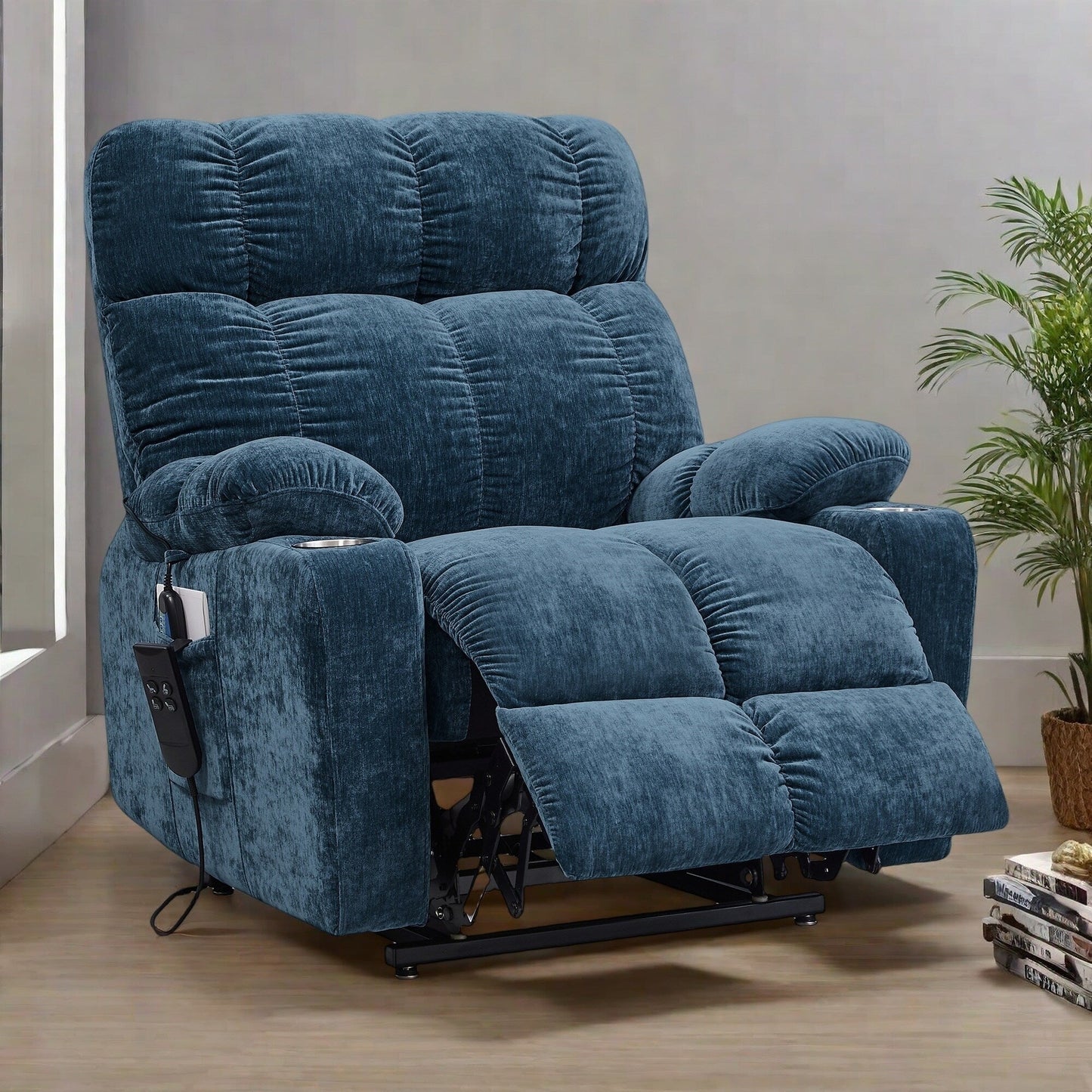 Fauteuil inclinable électrique à double moteur en tissu de taille standard avec chauffage, massage et inclinaison à plat en position infinie