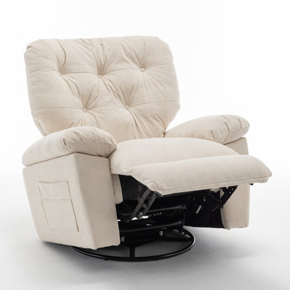 Fauteuil inclinable pivotant en polaire de taille standard avec inclinaison manuelle, repose-pieds et support de maternité