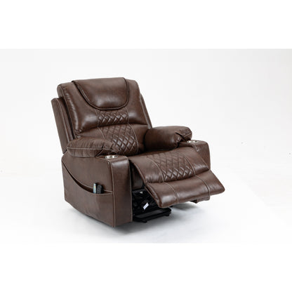 Fauteuil inclinable électrique en cuir de taille standard à double moteur avec chauffage, massage et deux porte-gobelets