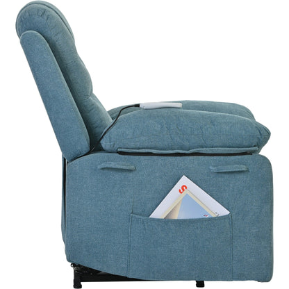 Fauteuil inclinable électrique en lin de taille standard avec massage, chauffage et poche de rangement latérale