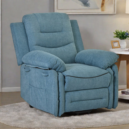 Fauteuil inclinable électrique en lin de taille standard avec massage, chauffage et poche de rangement latérale