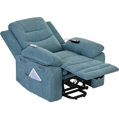 Fauteuil inclinable électrique en lin de taille standard avec massage, chauffage et poche de rangement latérale
