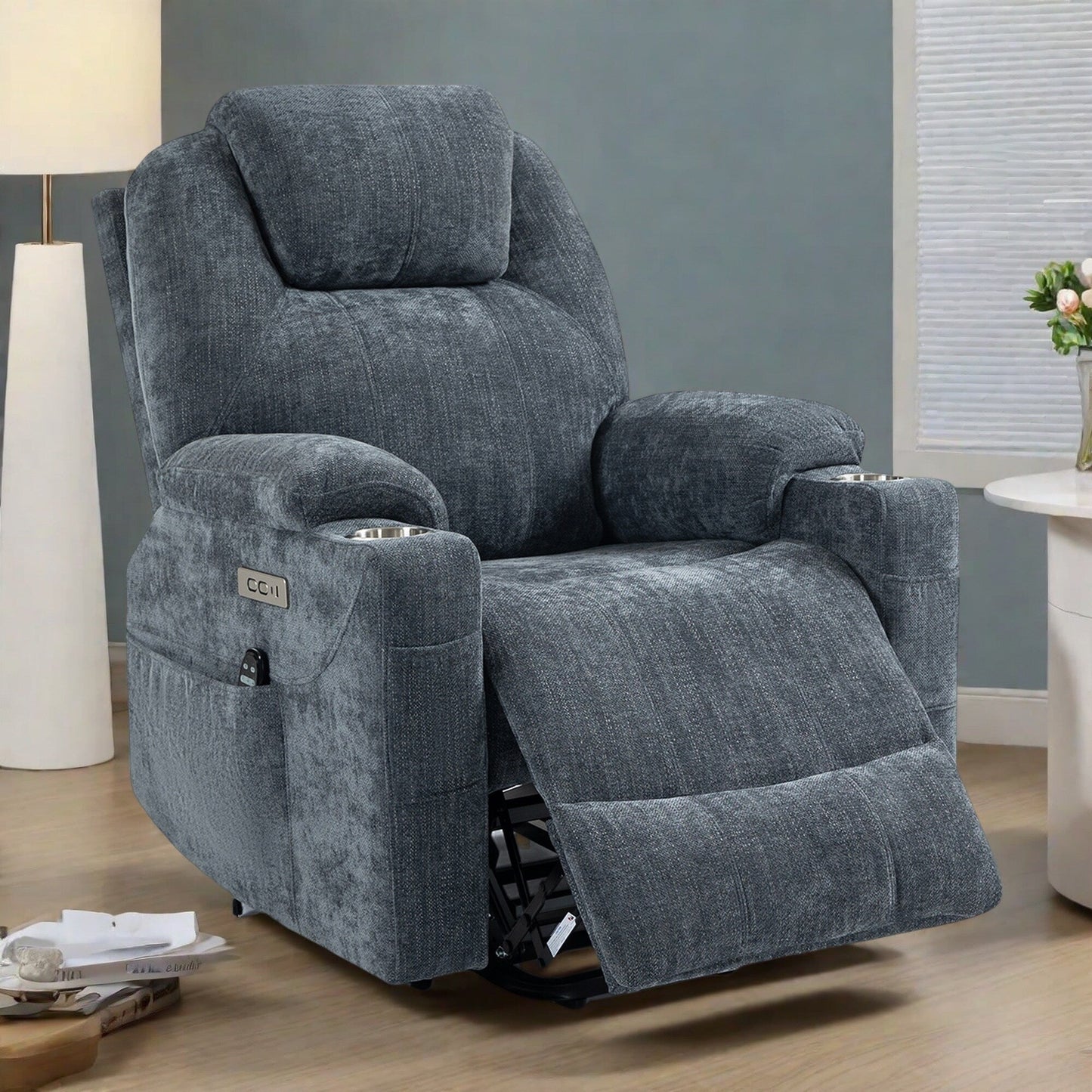 Fauteuil inclinable électrique de taille standard avec massage complet du corps, chauffage lombaire, chargement USB et porte-gobelets