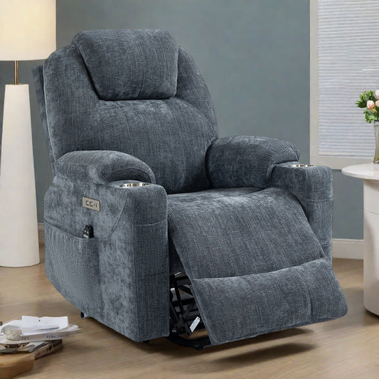 Fauteuil inclinable électrique de taille standard avec massage complet du corps, chauffage lombaire, chargement USB et porte-gobelets