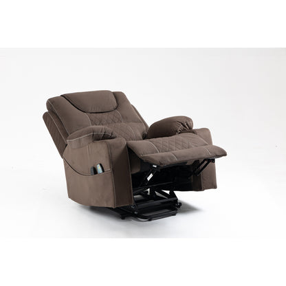 Fauteuil inclinable électrique en velours de taille standard à double moteur avec chauffage, massage et deux porte-gobelets