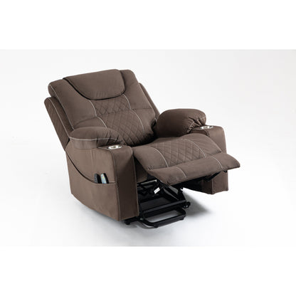 Fauteuil inclinable électrique en velours de taille standard à double moteur avec chauffage, massage et deux porte-gobelets