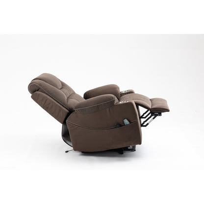 Fauteuil inclinable électrique en velours de taille standard à double moteur avec chauffage, massage et deux porte-gobelets