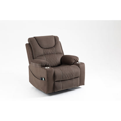 Fauteuil inclinable électrique en velours de taille standard à double moteur avec chauffage, massage et deux porte-gobelets