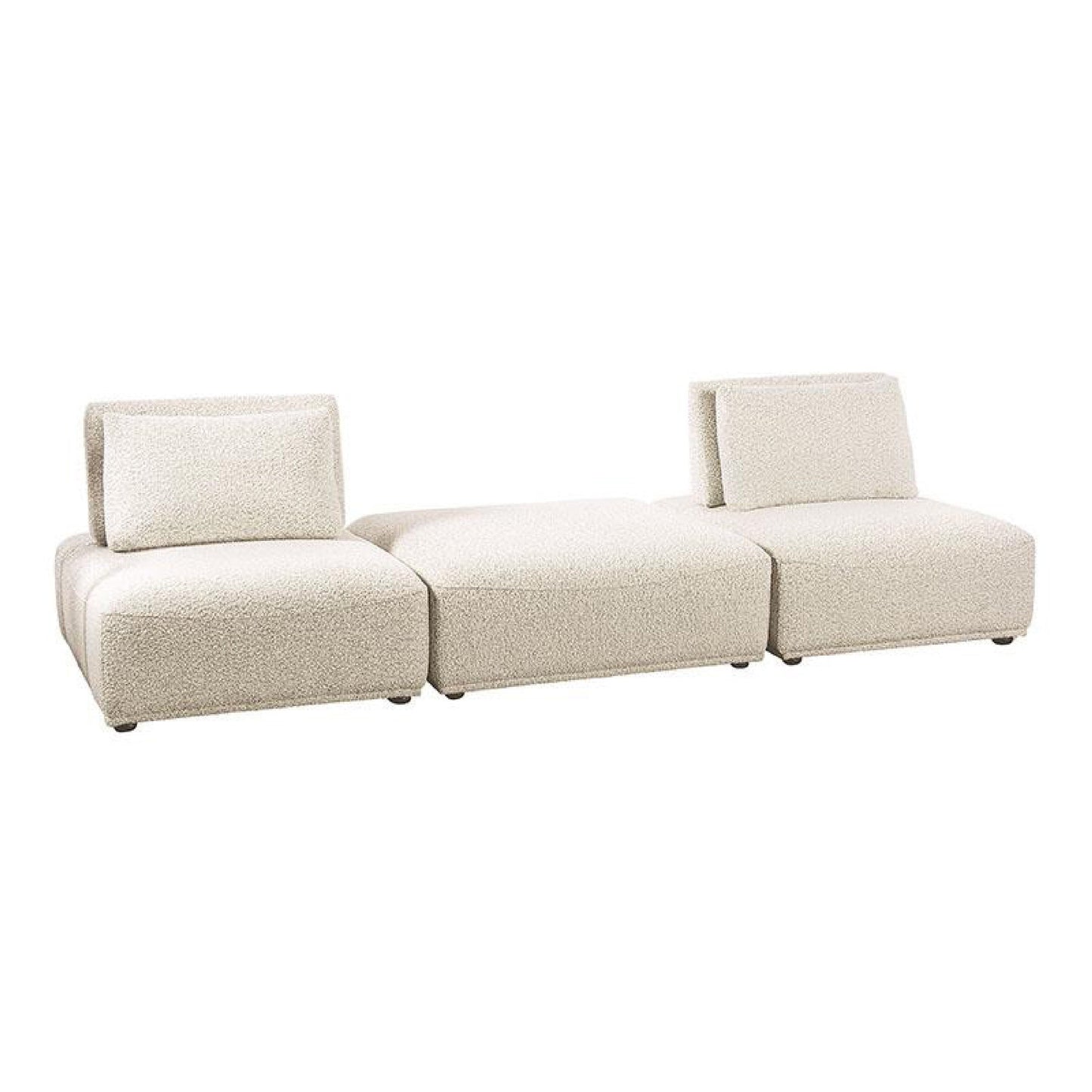 Canapé modulable 2 places Stavan, ottoman beige boucle, profondeur d'assise réglable