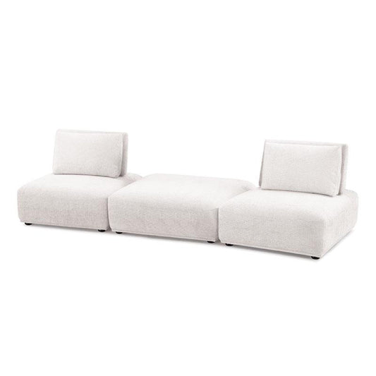 Canapé modulable 2 places Stavan, ottoman, boucle blanche, dossiers réglables