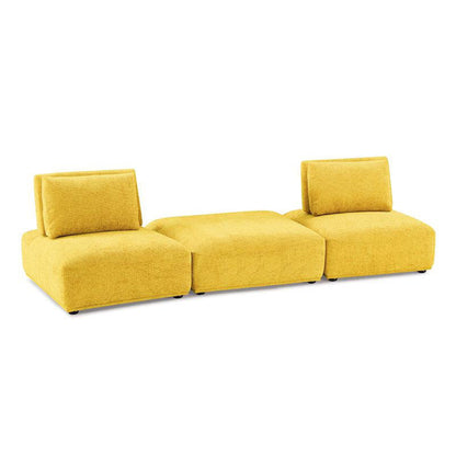 Canapé modulable 2 places Stavan, ottoman, chenille jaune, dossier réglable