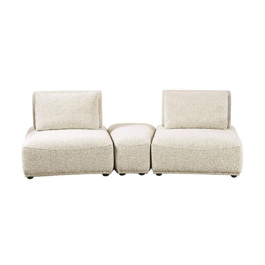 Canapé modulable incurvé 2 places Stavan, beige Boucle, profondeur d'assise réglable