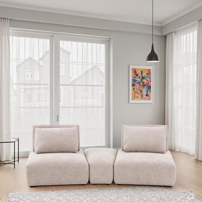 Canapé modulable incurvé 2 places Stavan, dossier réglable en boucle marron clair