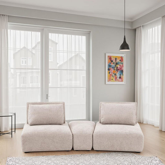 Canapé modulable incurvé 2 places Stavan, dossier réglable en boucle marron clair