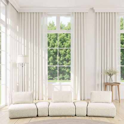 Canapé modulable incurvé 3 places Stavan, beige bouclé, profondeur d'assise réglable