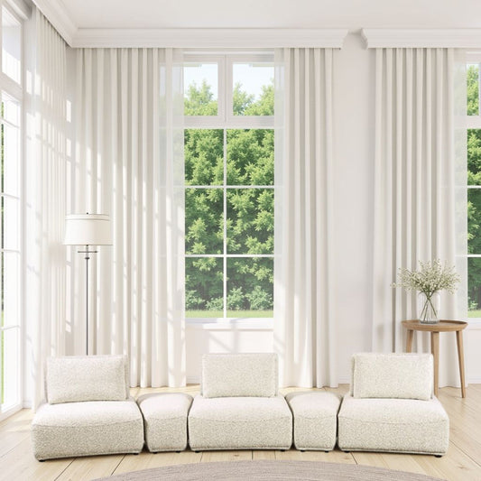 Canapé modulable incurvé 3 places Stavan, beige bouclé, profondeur d'assise réglable