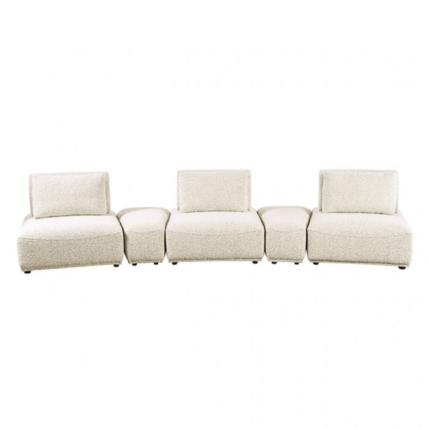Canapé modulable incurvé 3 places Stavan, beige bouclé, profondeur d'assise réglable