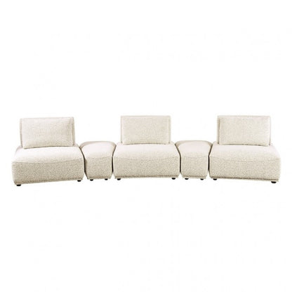 Canapé modulable incurvé 3 places Stavan, beige bouclé, profondeur d'assise réglable