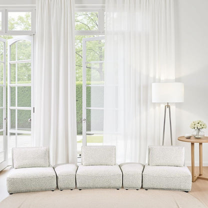 Canapé modulable incurvé 3 places Stavan, gris Boucle, profondeur d'assise réglable