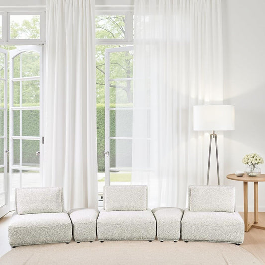 Canapé modulable incurvé 3 places Stavan, gris Boucle, profondeur d'assise réglable