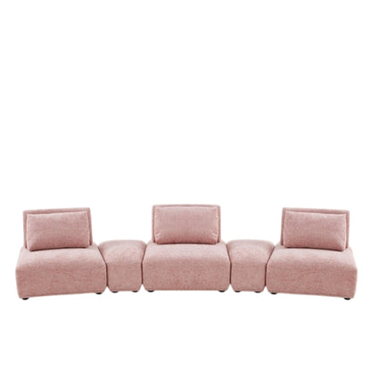 Canapé modulable incurvé 3 places Stavan, assise réglable en profondeur Boucle rose