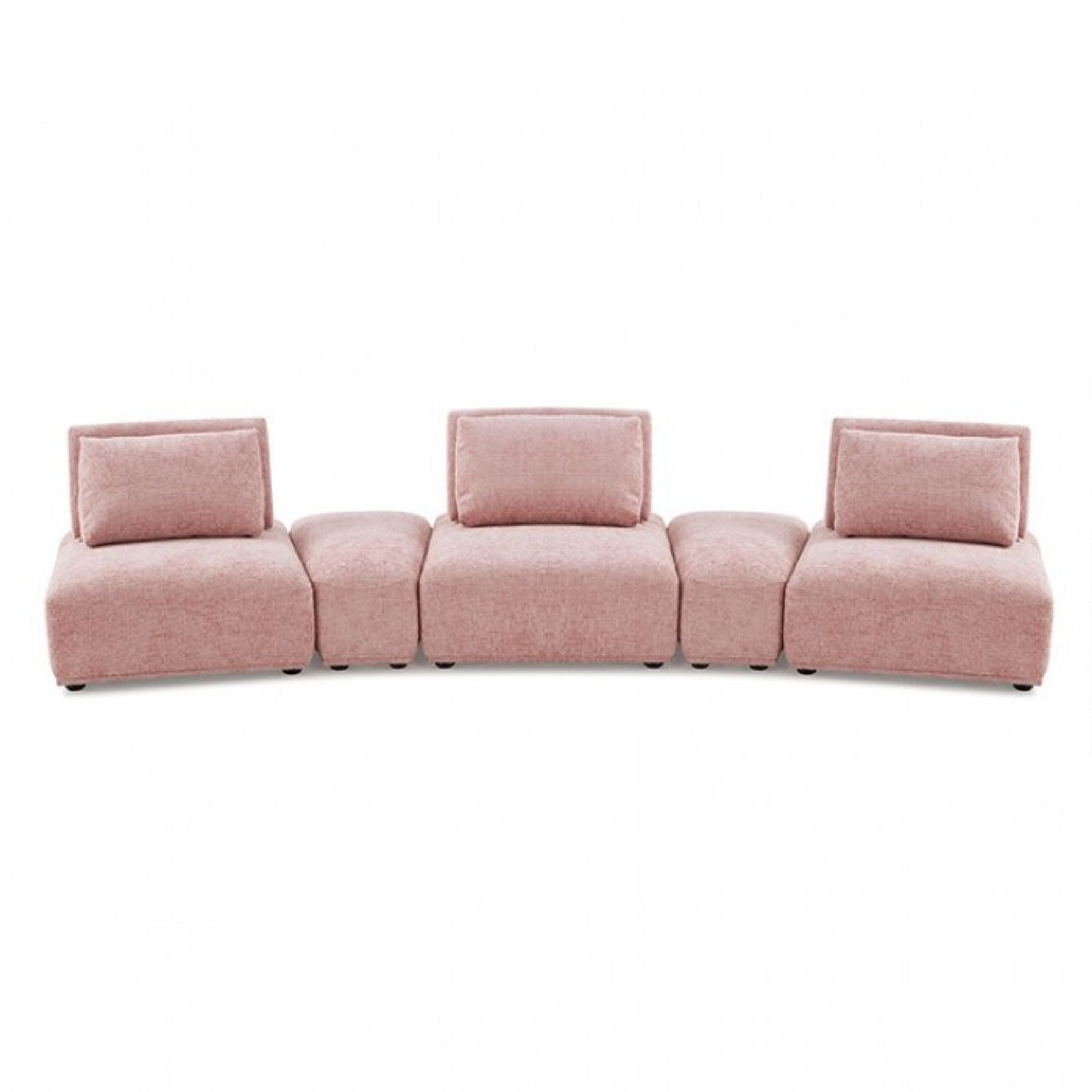 Canapé modulable incurvé 3 places Stavan, assise réglable en profondeur Boucle rose