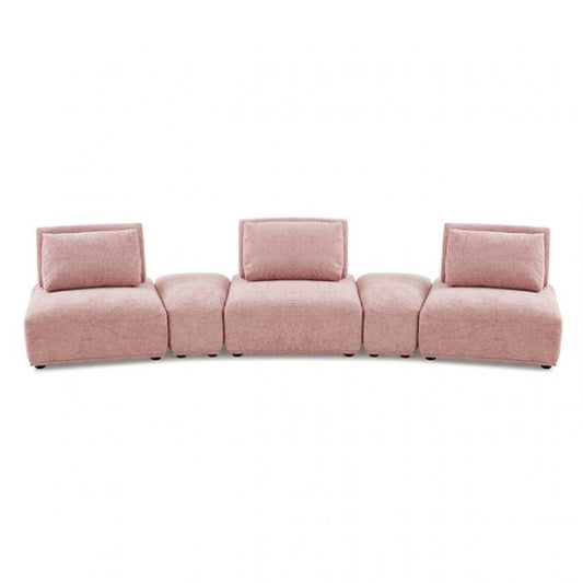 Canapé modulable incurvé 3 places Stavan, assise réglable en profondeur Boucle rose
