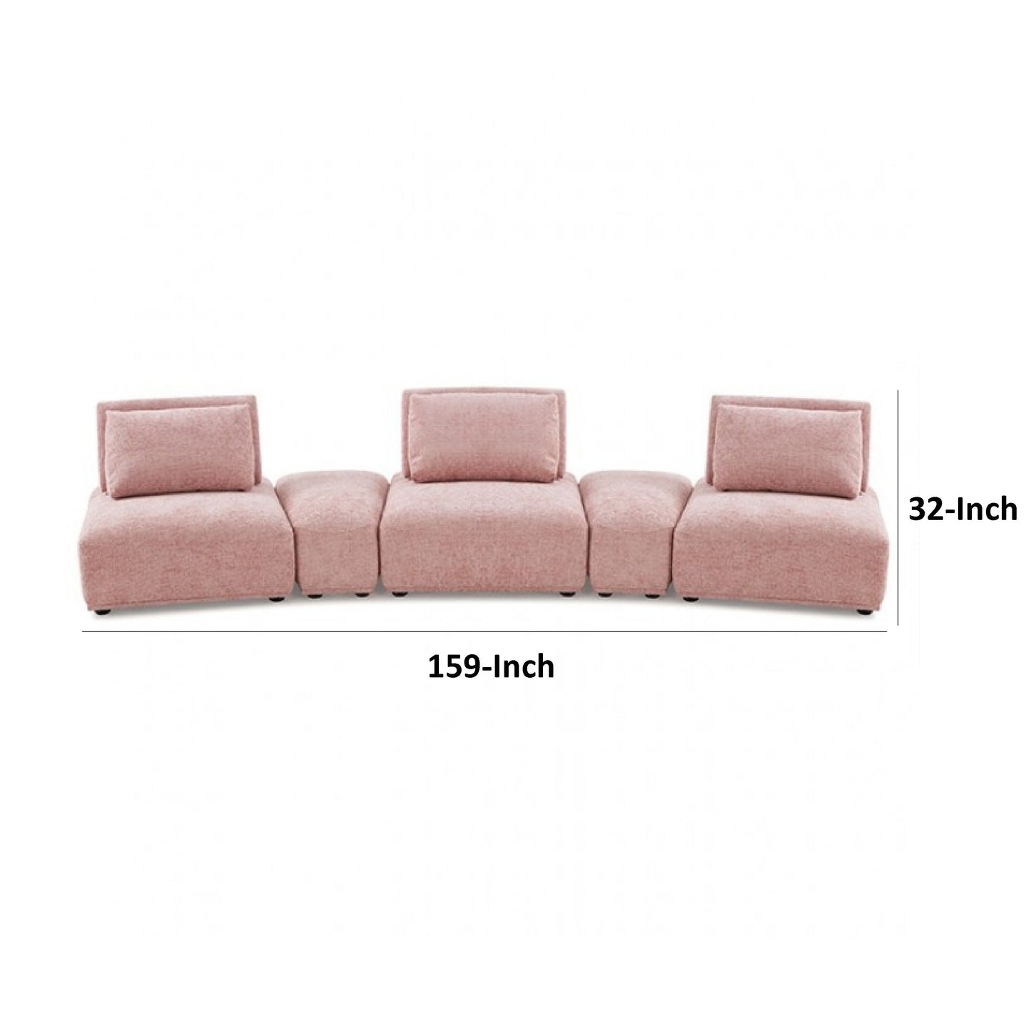 Canapé modulable incurvé 3 places Stavan, assise réglable en profondeur Boucle rose