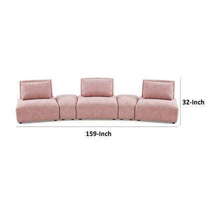 Canapé modulable incurvé 3 places Stavan, assise réglable en profondeur Boucle rose