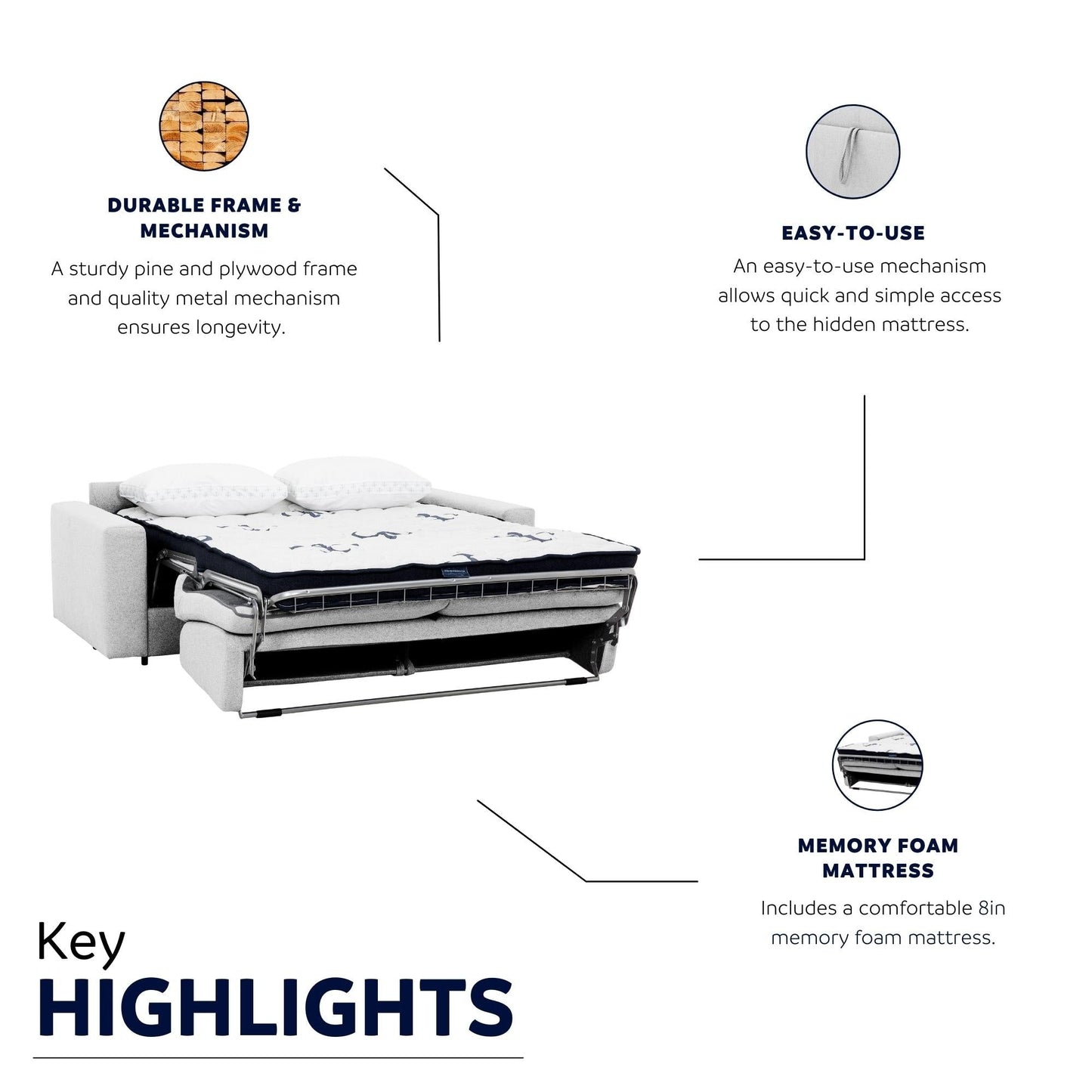 Canapé-lit double Stearns &amp; Foster® Giotto de 78 po avec matelas en mousse à mémoire de forme