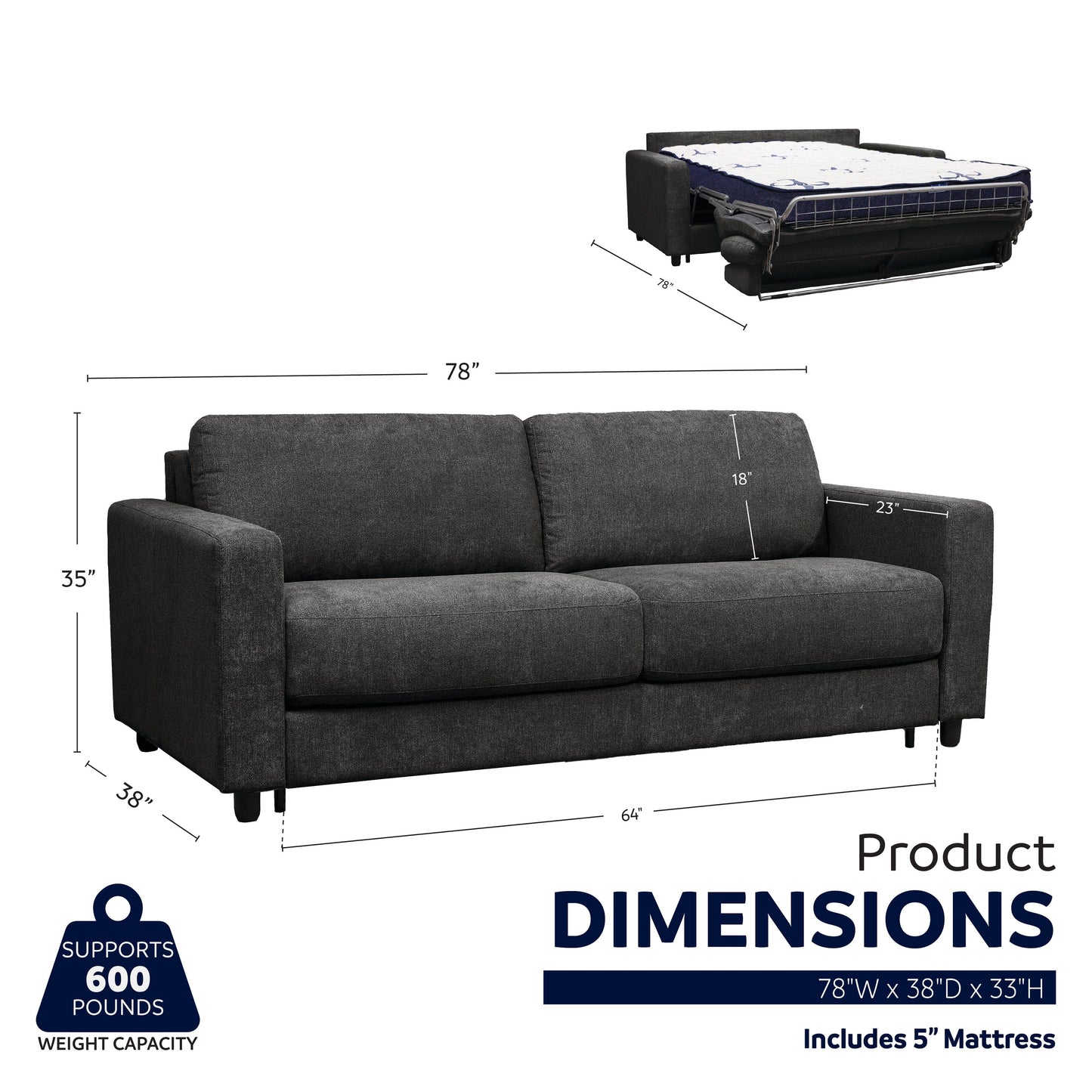 Canapé-lit double Stearns &amp; Foster® Giotto de 78 po avec matelas en mousse à mémoire de forme