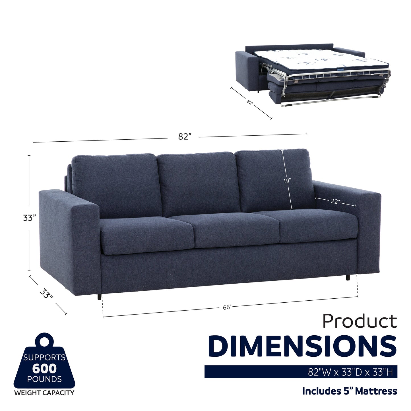 Canapé-lit queen Stearns &amp; Foster® Paolo de 82 po avec matelas en mousse à mémoire de forme de 5 po