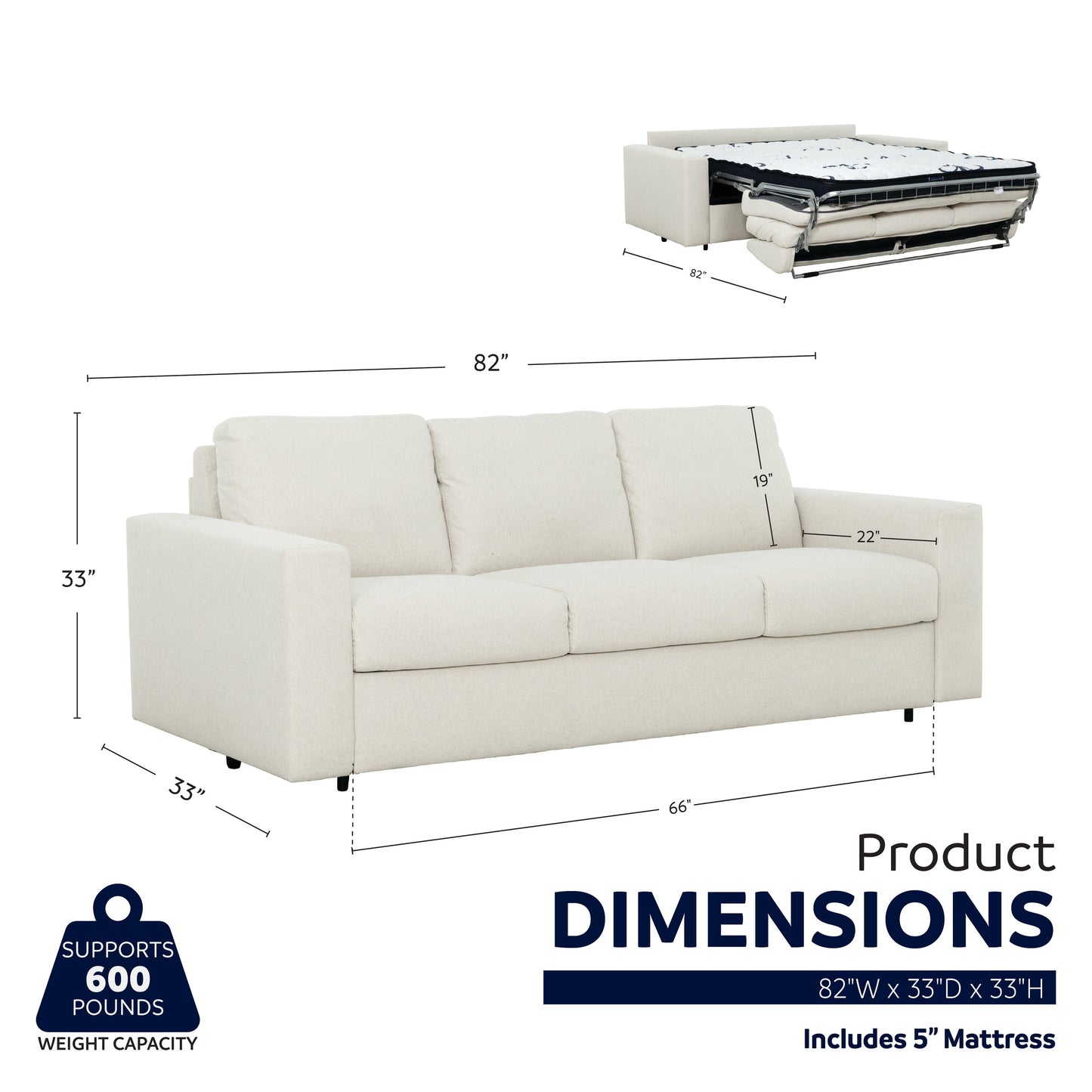 Canapé-lit queen Stearns &amp; Foster® Paolo de 82 po avec matelas en mousse à mémoire de forme de 5 po