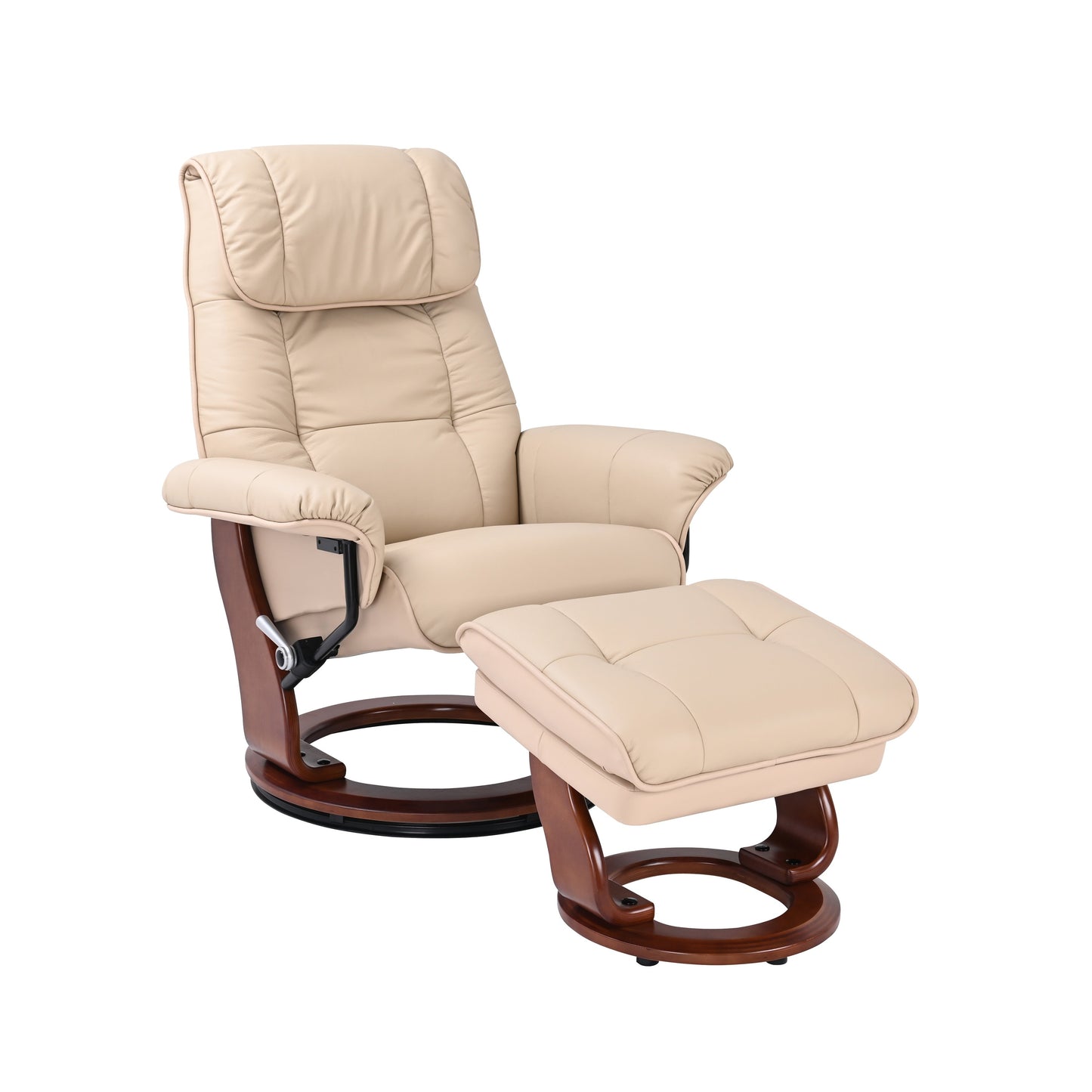 Fauteuil inclinable pivotant en cuir avec pouf de rangement assorti