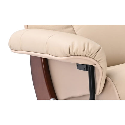 Fauteuil inclinable pivotant en cuir avec pouf de rangement assorti