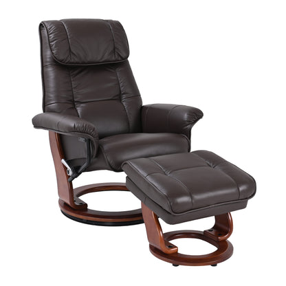 Fauteuil inclinable pivotant en cuir avec pouf de rangement assorti