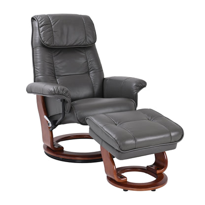 Fauteuil inclinable pivotant en cuir avec pouf de rangement assorti