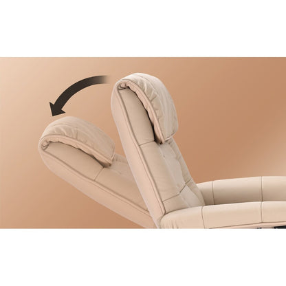 Fauteuil inclinable pivotant en cuir avec pouf de rangement assorti