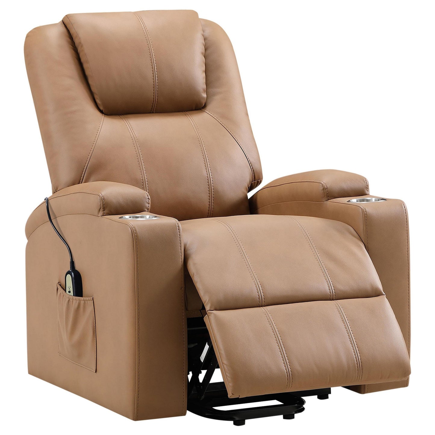 Fauteuil inclinable électrique Stoy Power Lift, massage, 91 cm, similicuir marron