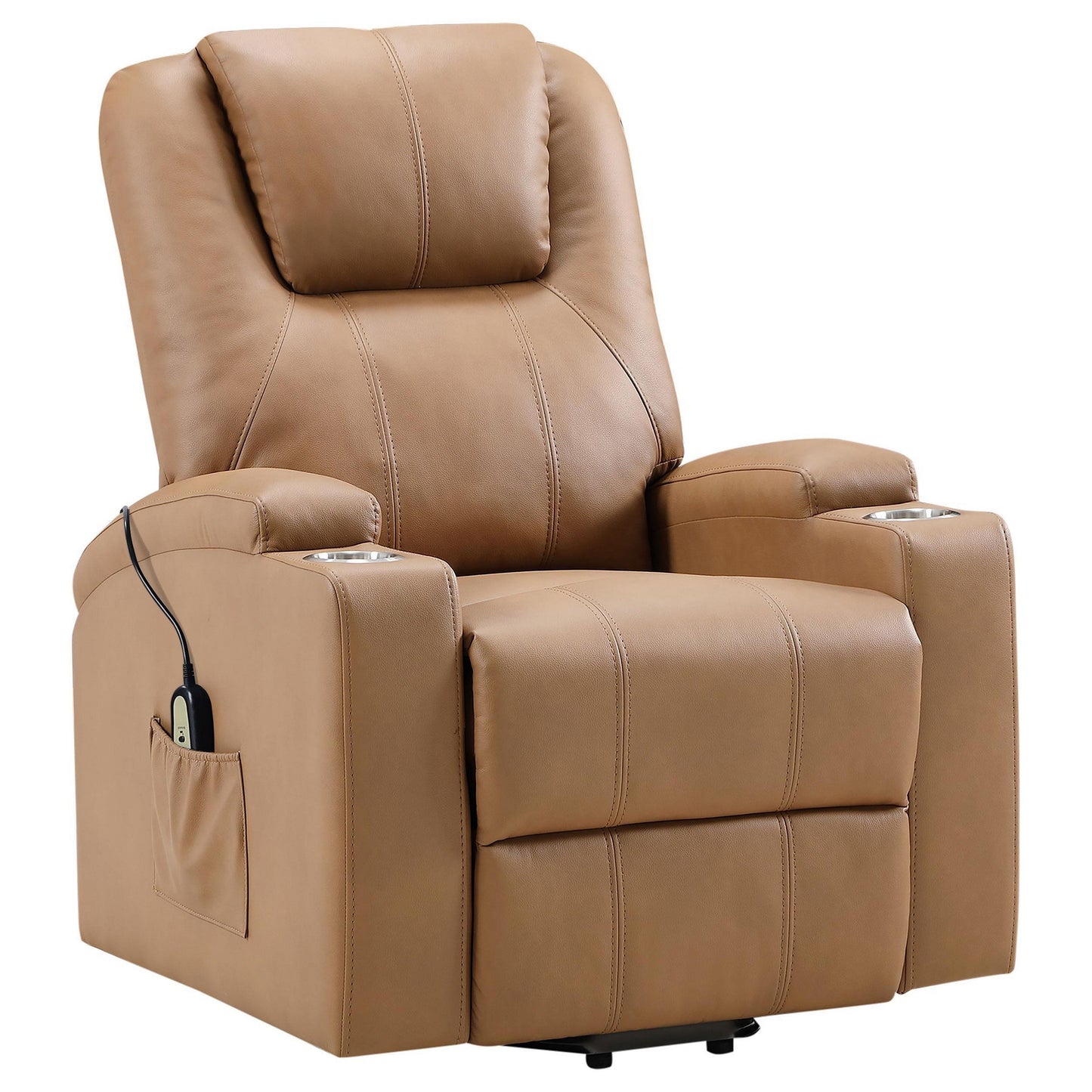 Fauteuil inclinable électrique Stoy Power Lift, massage, 91 cm, similicuir marron