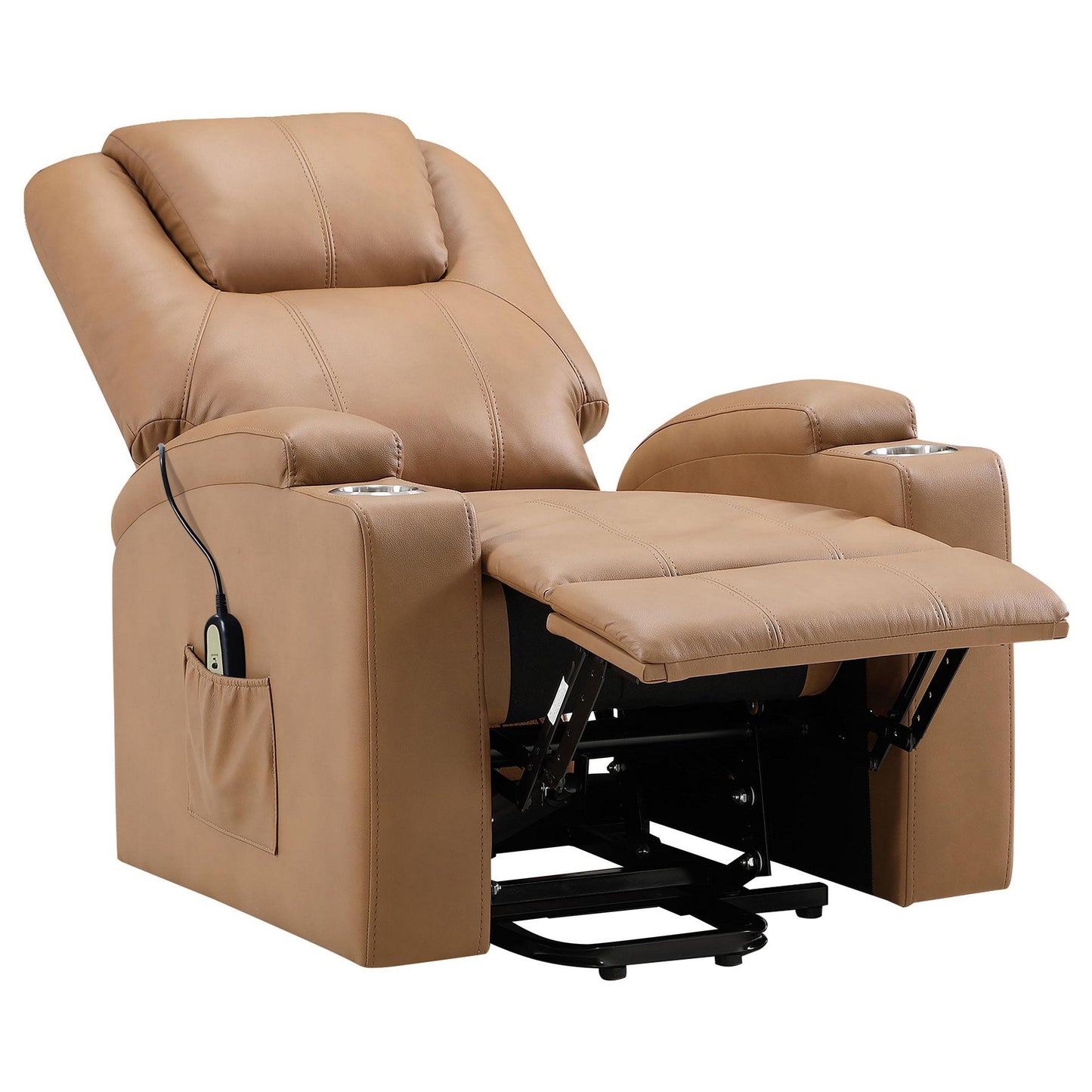 Fauteuil inclinable électrique Stoy Power Lift, massage, 91 cm, similicuir marron