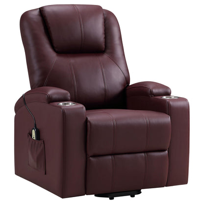 Fauteuil inclinable électrique Stoy Power Lift, massage, 91 cm, similicuir rouge vin