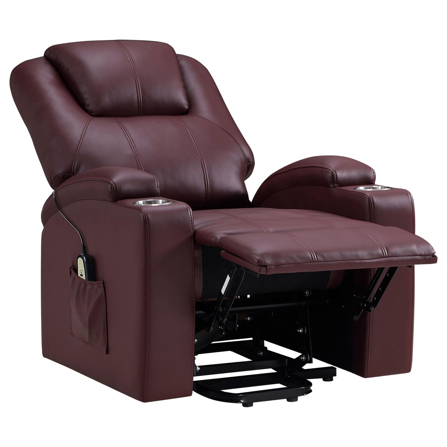Fauteuil inclinable électrique Stoy Power Lift, massage, 91 cm, similicuir rouge vin