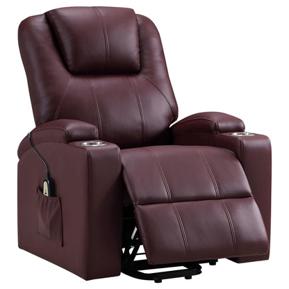 Fauteuil inclinable électrique Stoy Power Lift, massage, 91 cm, similicuir rouge vin